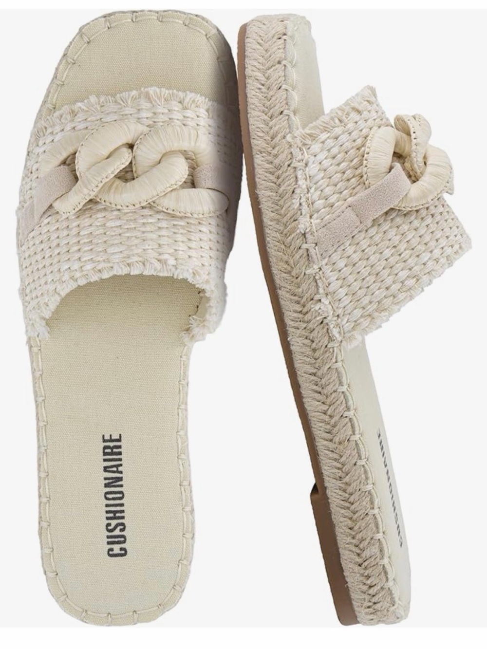 Cushionaire Cream Braided Chain-Trim Slide Mules
